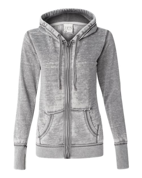 J. America 8913 Women's Zen Fleece Full-Zip Hooded Sweatshirt in Cement
