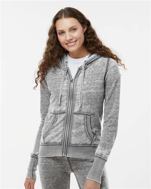 J. America 8913 Women's Zen Fleece Full-Zip Hooded Sweatshirt in Cement