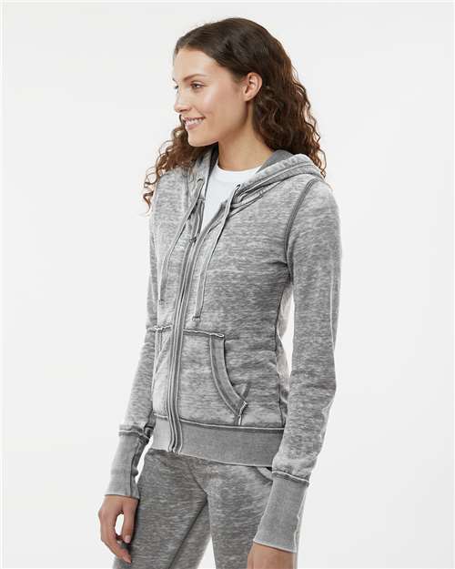 J. America 8913 Women's Zen Fleece Full-Zip Hooded Sweatshirt in Cement