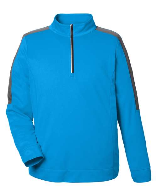 CORE365 CE404 Men's Market Snag Protect Mesh Colorblock Quarter-Zip Pullover in Electric Blue/ Carbon