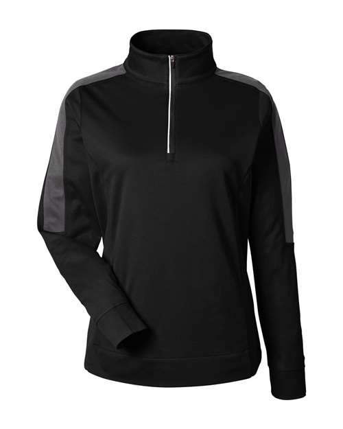 CORE365 CE404W Women's Market Snag Protect Mesh Colorblock Quarter-Zip Pullover in Black/ Carbon