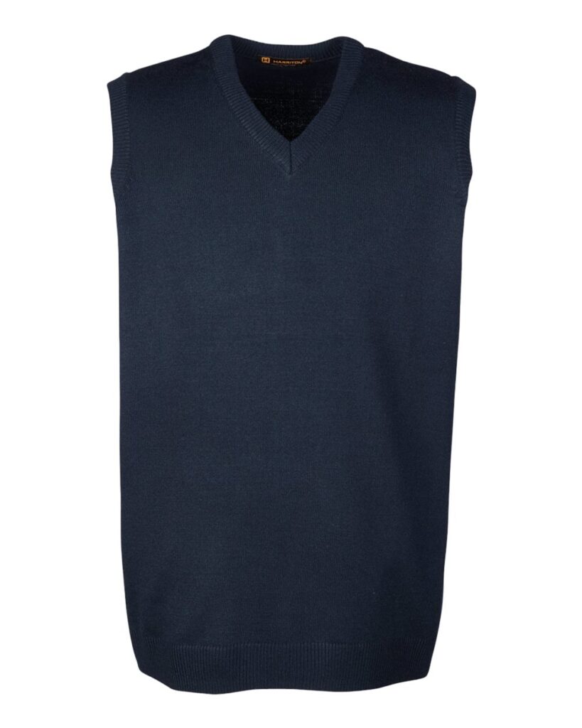 Harriton M415 Men's Pilbloc V-Neck Sweater Vest in Dark Navy