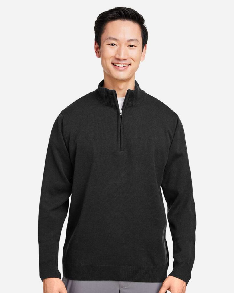 Harriton M421 Unisex Pilbloc Quarter-Zip Pullover Sweater in Black