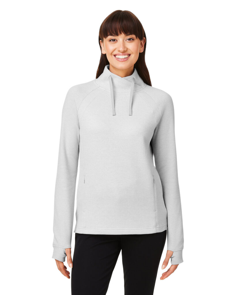 North End NE200W Women's Rhythm Waffle Cross-Neck Pullover in Platinum