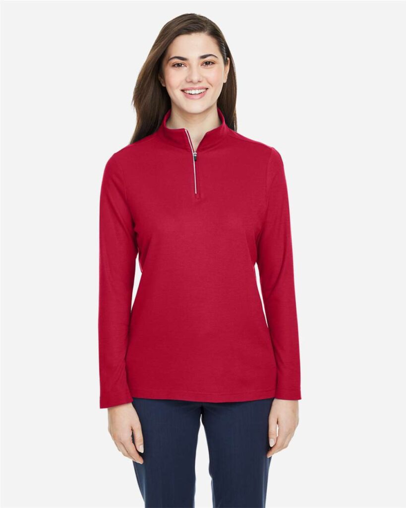 CORE365 CE405W Women's Fusion ChromaSoft Pique Quarter-Zip Pullover in Classic Red