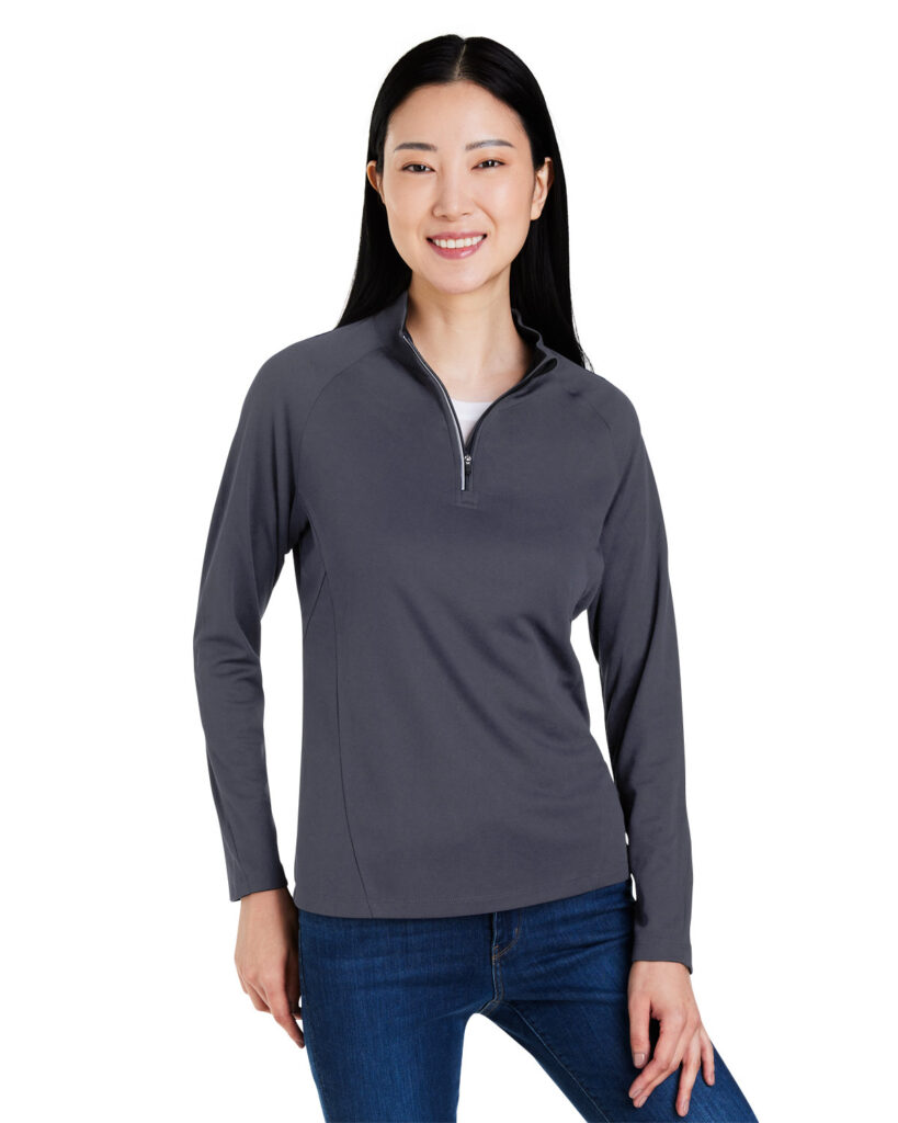CORE365 CE418W Women's Origin Performance Pique Quarter-Zip Pullover in Carbon/ Black