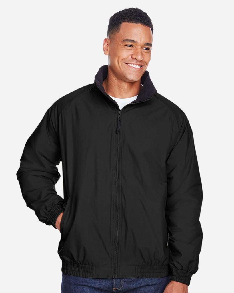 Harriton M740 Unisex Fleece Lined Nylon Jacket in Black/ Black