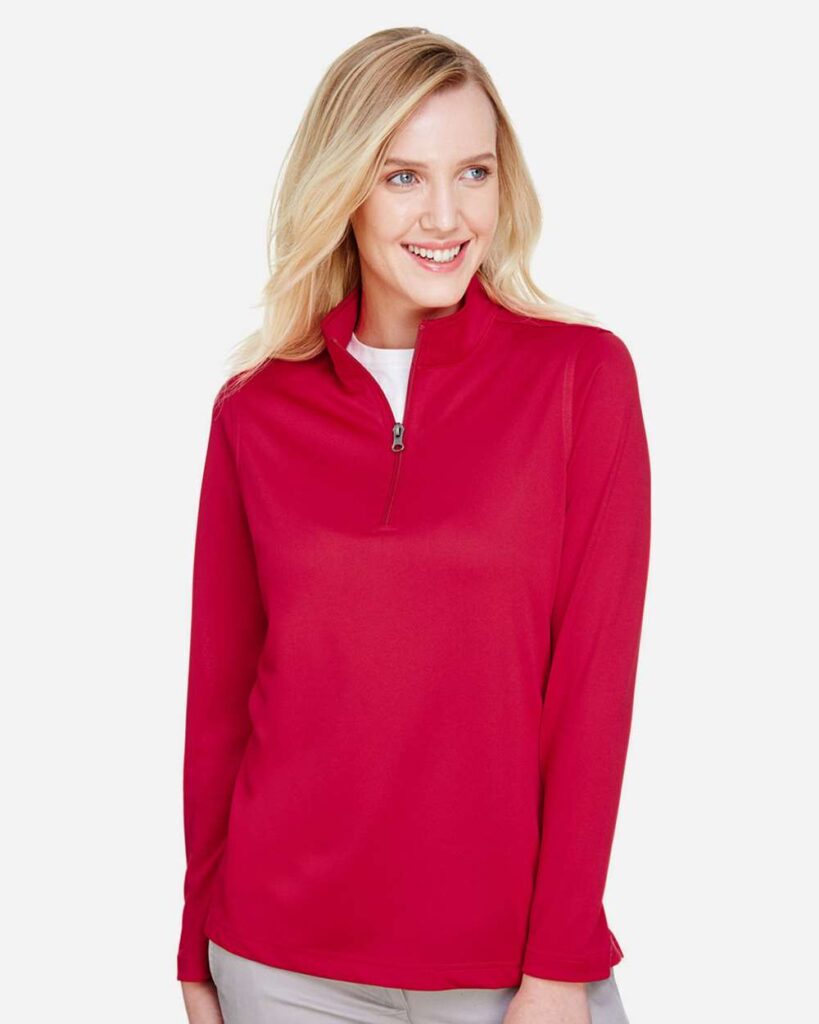 Harriton M748W Women's Advantage Snag Protection Plus Quarter-Zip Pullover in Red