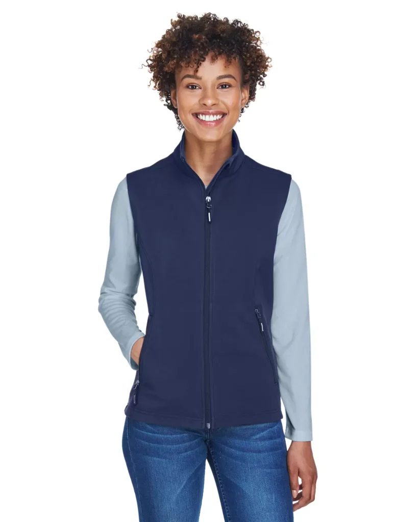 CORE365 CE701W Women's Cruise Two-Layer Fleece Bonded Soft Shell Vest in Classic Navy