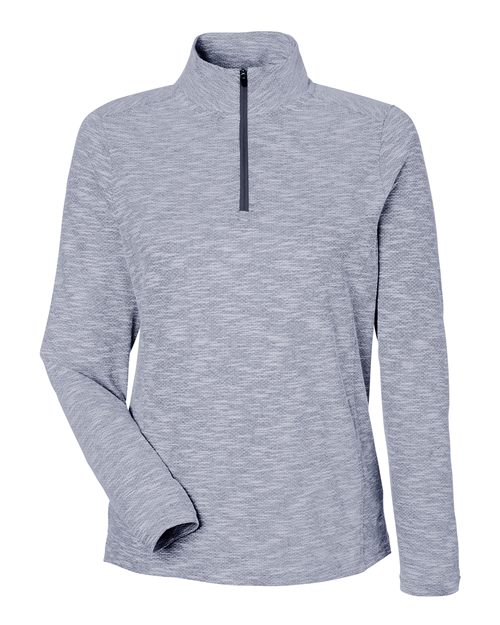 North End NE415W Women's Eclipse Jacquard Quarter-Zip Pullover in Classic Navy Heather