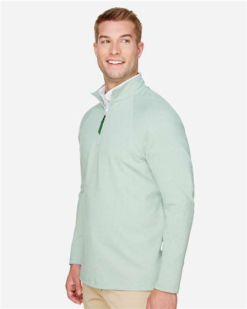 Devon & Jones DG480 Men's CrownLux Performance Clubhouse Micro-Stripe Quarter-Zip Pullover in Kelly Green