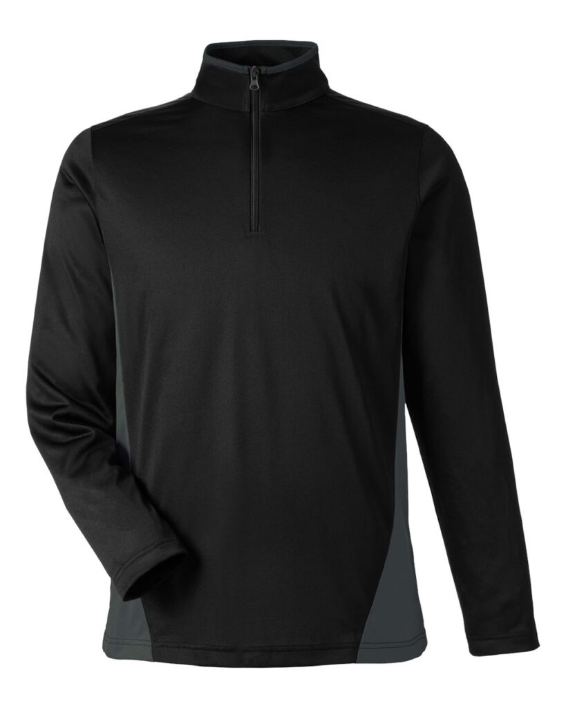 Harriton M786 Men's Flash Snag Protection Plus IL Colorblock Quarter-Zip Pullover in Black/ Dark Charcoal