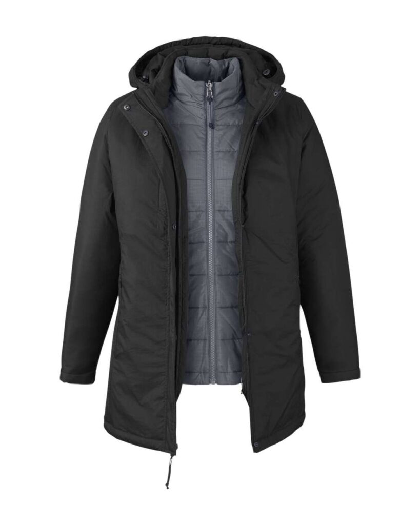 CORE365 CE725W Women's Inspire 3-in-1 Jacket with Insulated Liner in Black/ Carbon