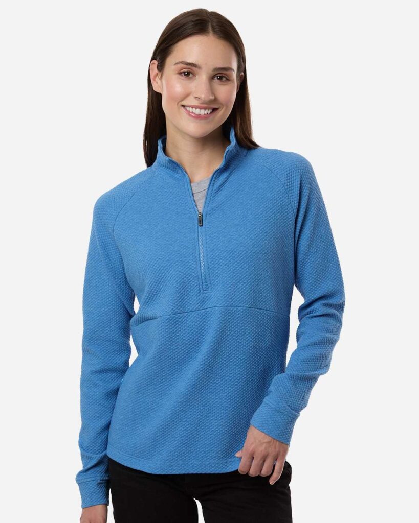North End NE725W Women's Spirit Textured Quarter-Zip Pullover in Light Nautical Blue Heather