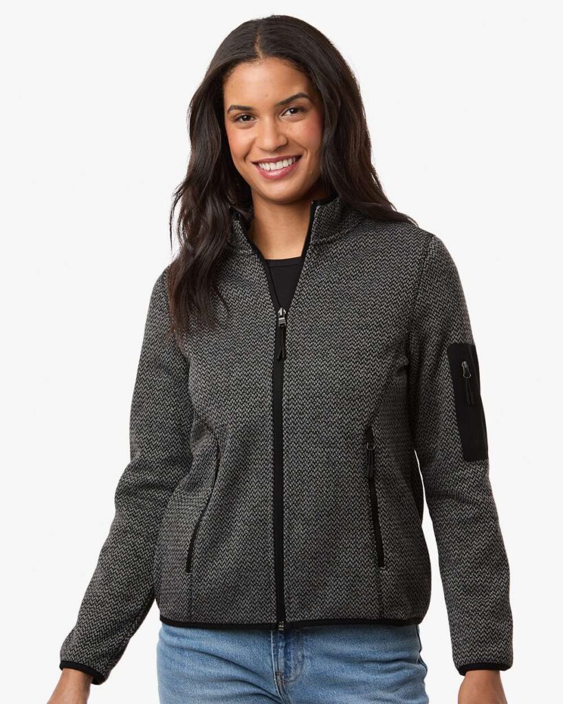 North End NE730W Women's Jasper Jacquard Full-Zip Fleece Jacket in Black/ Grey