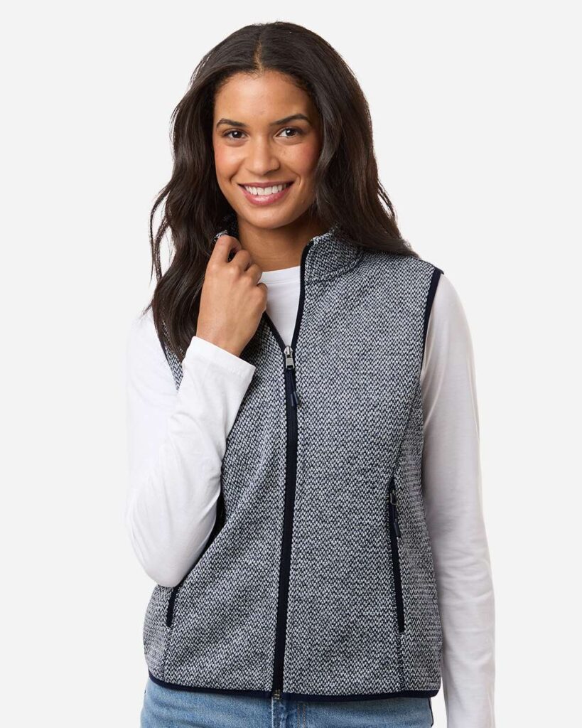 North End NE731W Women's Jasper Jacquard Fleece Vest in Classic Navy/ White