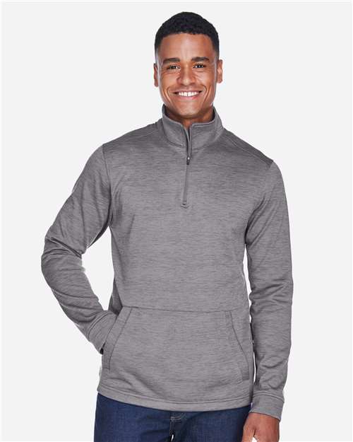 Devon & Jones DG798 Men's Newbury Mélange Fleece Quarter-Zip Pullover in Dark Grey Heather