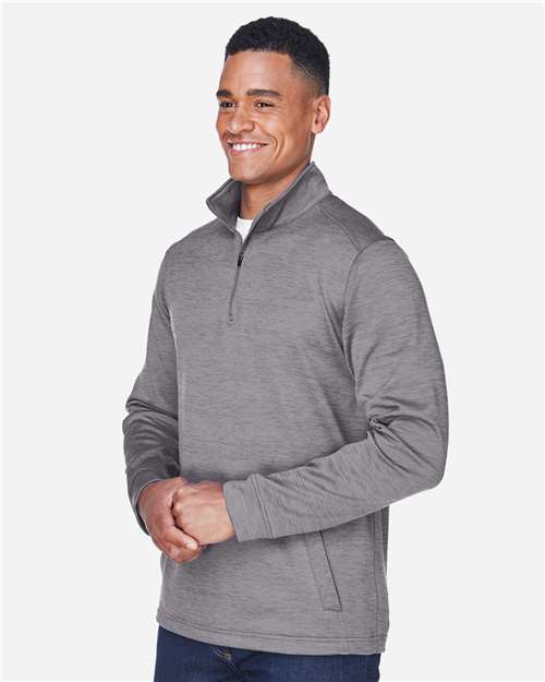 Devon & Jones DG798 Men's Newbury Mélange Fleece Quarter-Zip Pullover in Dark Grey Heather