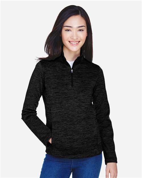 Devon & Jones DG798W Women's Newbury Mélange Fleece Quarter-Zip Pullover in Black Heather
