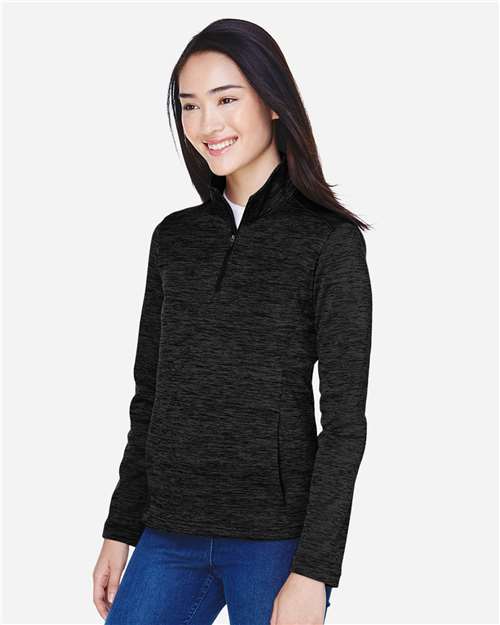 Devon & Jones DG798W Women's Newbury Mélange Fleece Quarter-Zip Pullover in Black Heather