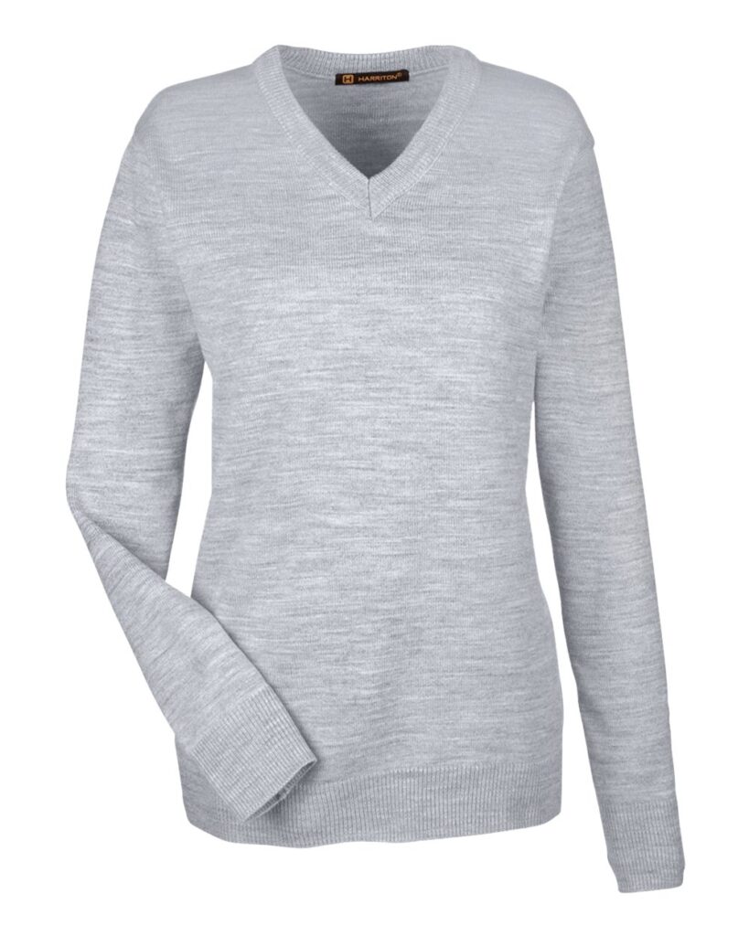Harriton M420W Women's Pilbloc V-Neck Sweater in Grey Heather