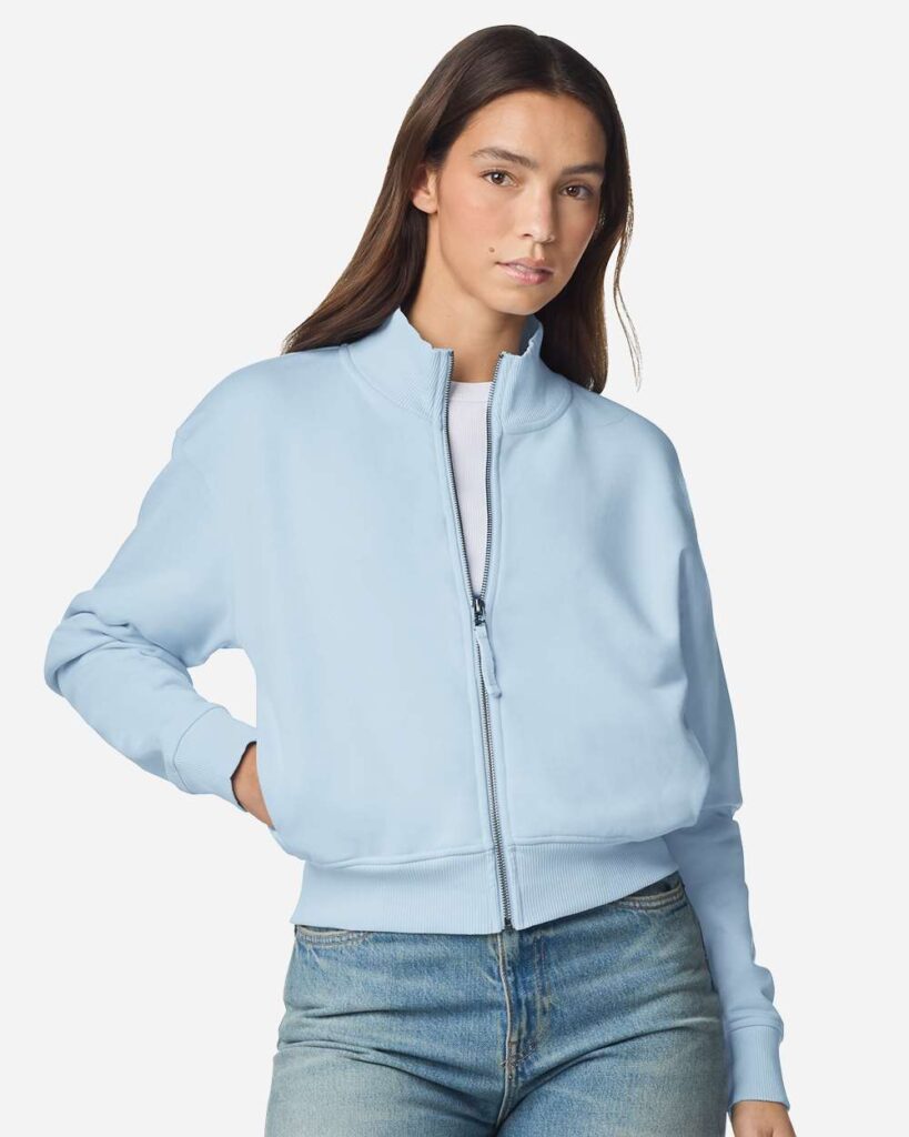 American Apparel FTJ00 Women's French Terry Full-Zip Jacket in Powder Blue