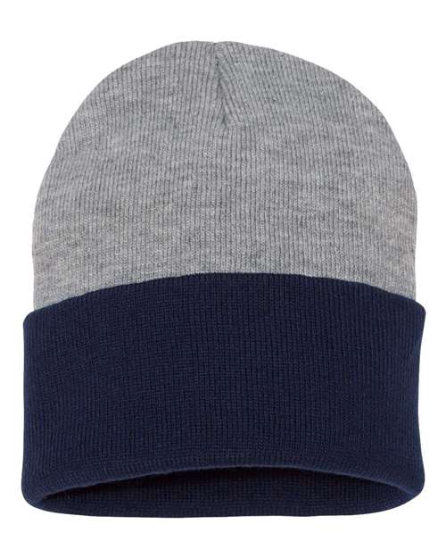 Sportsman SP12T 12" Color Blocked Cuffed Beanie in Heather/ Navy