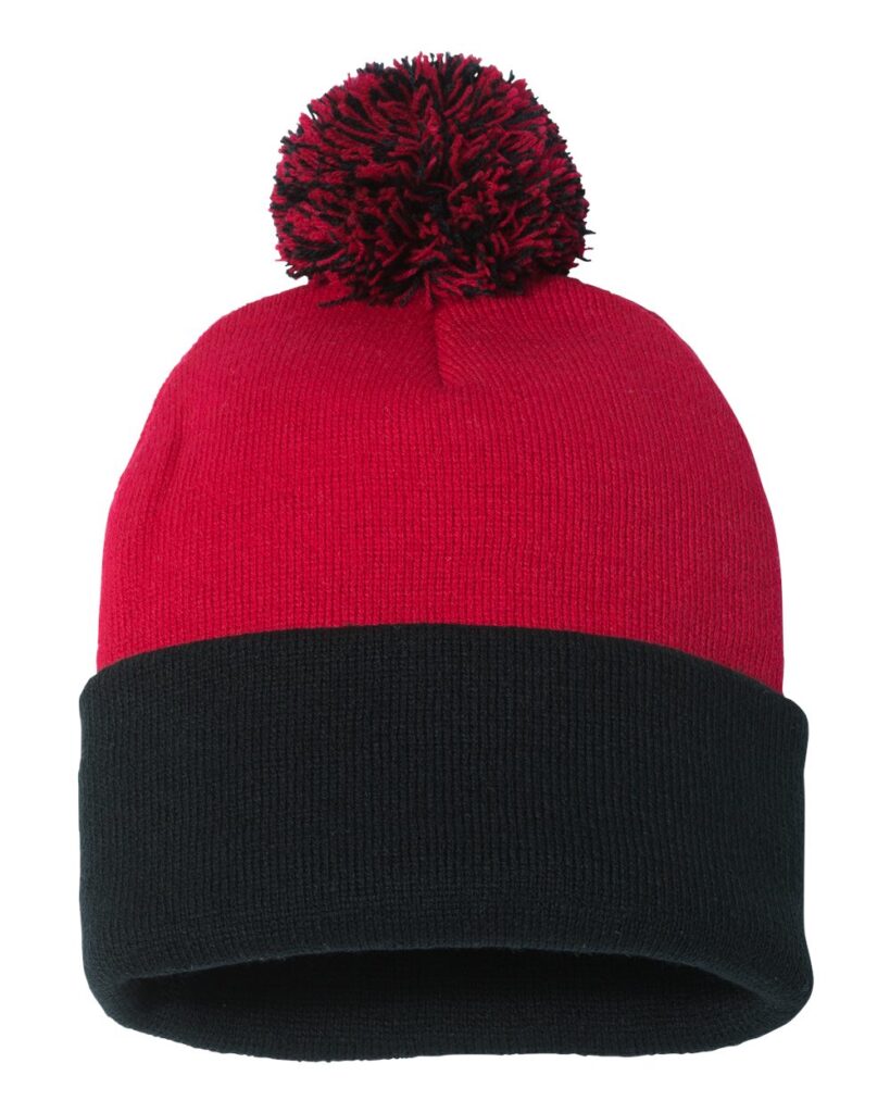 Sportsman SP15 12" Pom-Pom Cuffed Beanie in Red/ Black