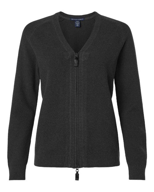 Devon & Jones DG451W Women's Hartland Textured Full Zip Sweater in Black Melange