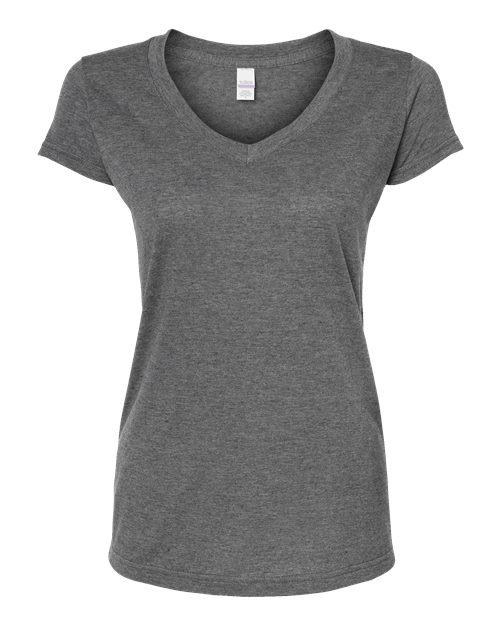 Tultex 244 Women's Poly-Rich V-Neck T-Shirt in Heather Charcoal