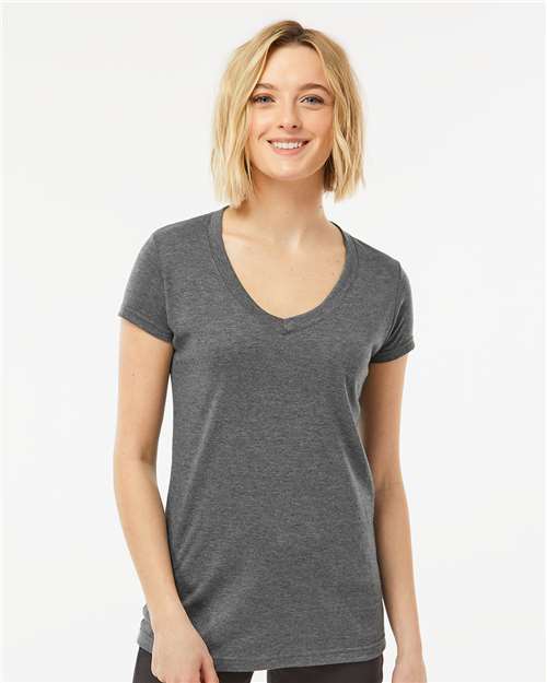 Tultex 244 Women's Poly-Rich V-Neck T-Shirt in Heather Charcoal