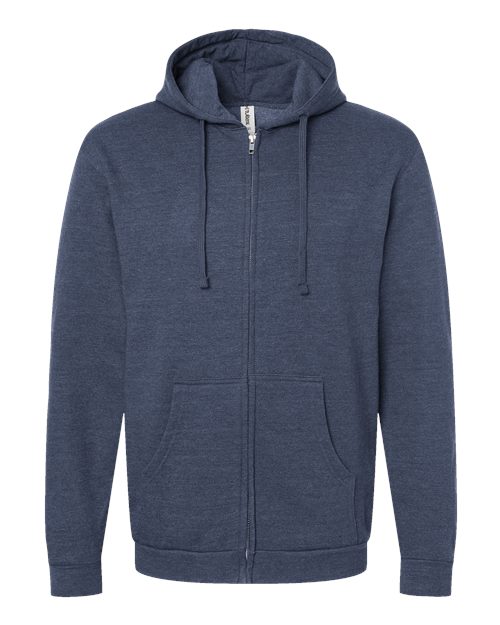 Tultex 331 Unisex Full-Zip Hooded Sweatshirt in Heather Denim