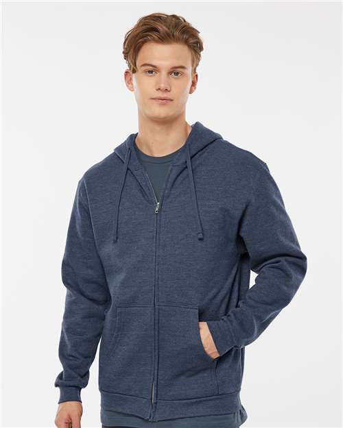 Tultex 331 Unisex Full-Zip Hooded Sweatshirt in Heather Denim