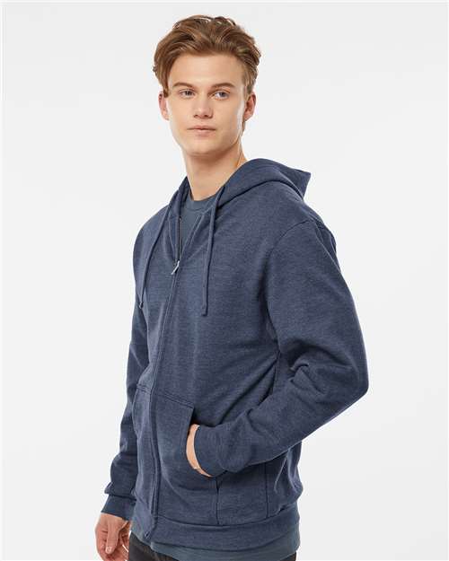 Tultex 331 Unisex Full-Zip Hooded Sweatshirt in Heather Denim