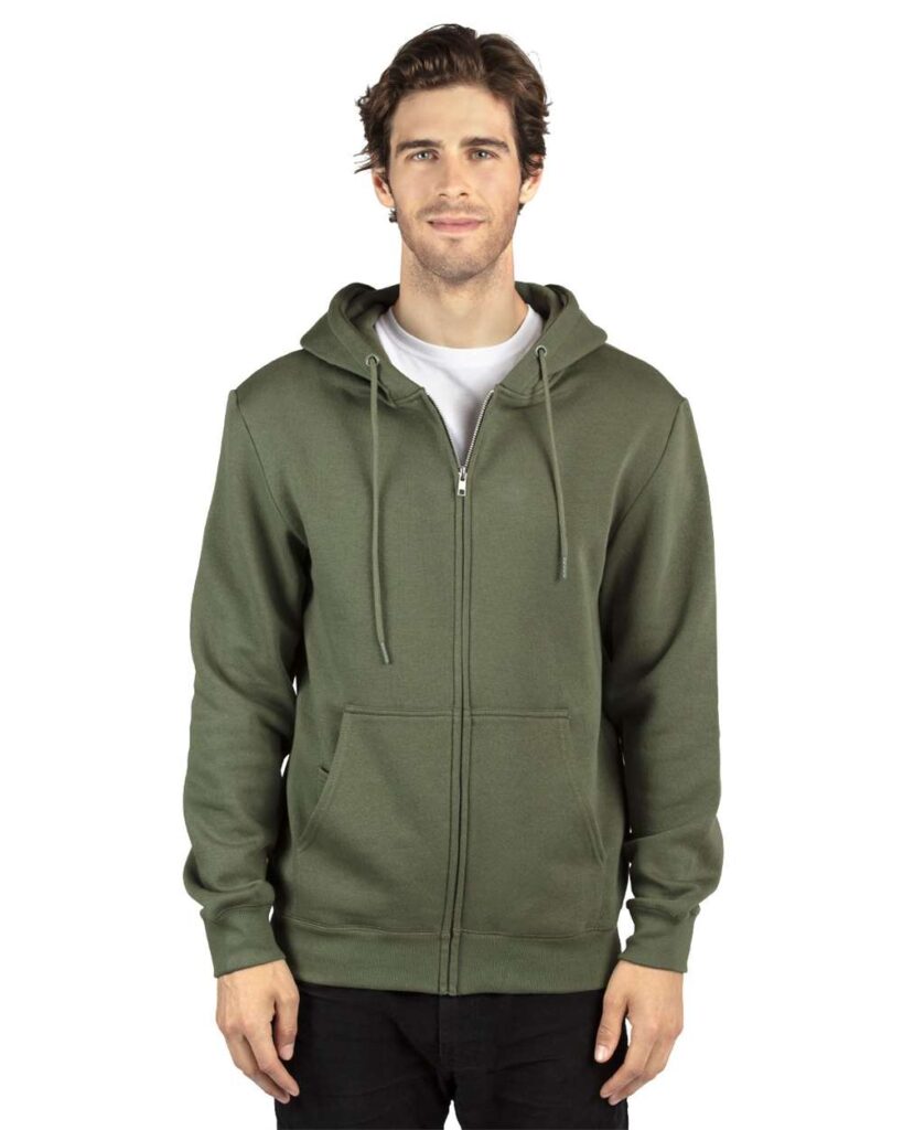 Threadfast Apparel 320Z Unisex Fleece Full-Zip Hooded Sweatshirt in Army
