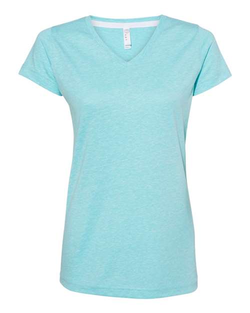 LAT 3591 Women's Harborside Mélange V-Neck Tee in Caribbean Melange