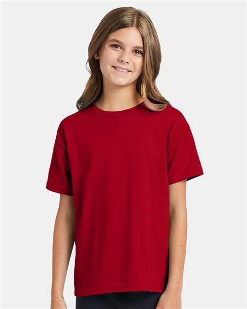 Hanes 5370 Youth EcoSmart T-Shirt in Deep Red