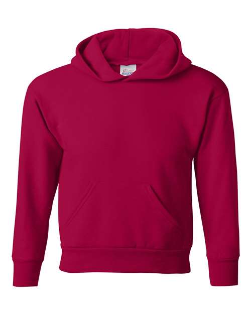 Hanes P473 Youth EcoSmart Hooded Sweatshirt in Deep Red