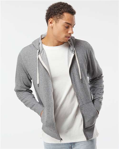 Independent Trading Co. PRM90HTZ Unisex Heathered French Terry Full-Zip Hooded Sweatshirt in Salt & Pepper