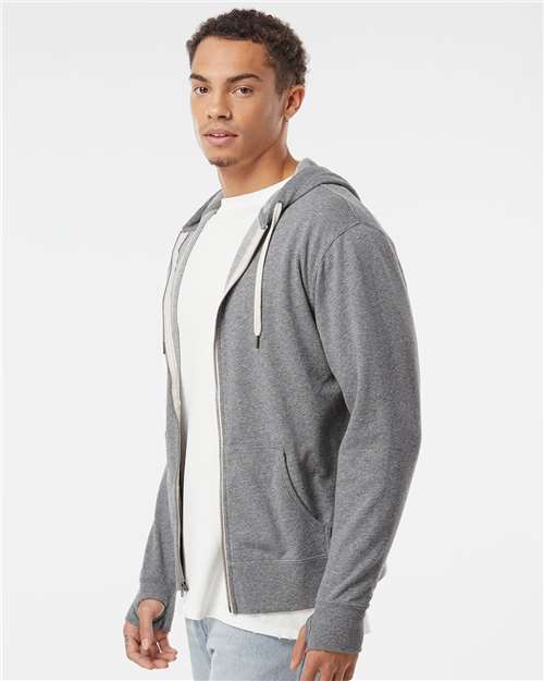 Independent Trading Co. PRM90HTZ Unisex Heathered French Terry Full-Zip Hooded Sweatshirt in Salt & Pepper