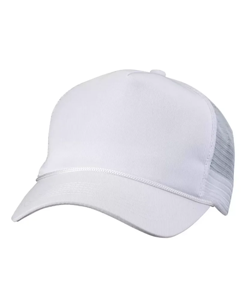 Valucap 8804H Five-Panel Trucker Cap in White