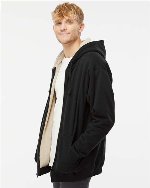 Independent Trading Co. EXP40SHZ Men's Sherpa-Lined Full-Zip Hooded Sweatshirt in Black/ Natural