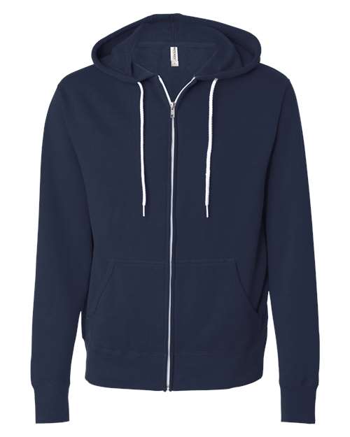 Independent Trading Co. AFX90UNZ Unisex Lightweight Full-Zip Hooded Sweatshirt in Classic Navy
