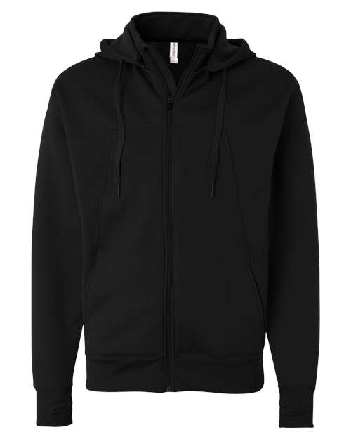 Independent Trading Co. EXP80PTZ Unisex Poly-Tech Full-Zip Hooded Sweatshirt in Black