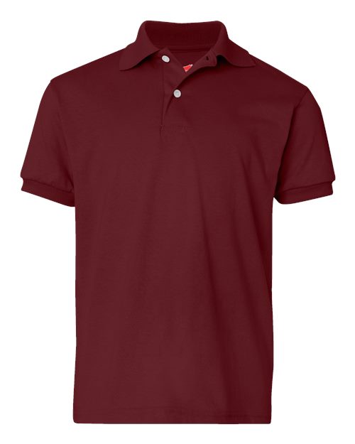 Hanes 054Y Youth EcoSmart Jersey Polo in Maroon