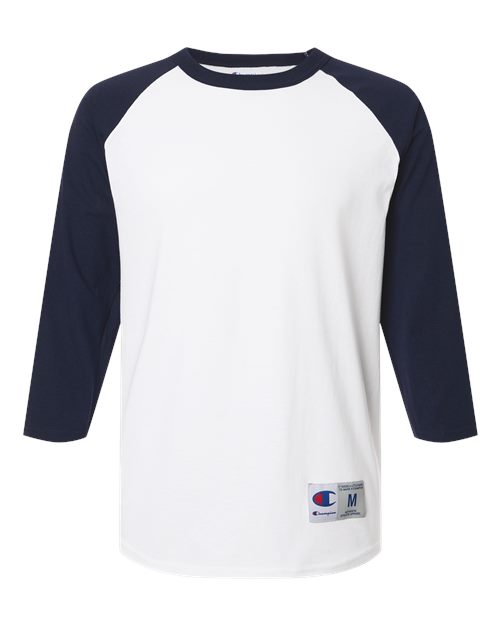 Champion T137 Unisex Raglan Baseball T-Shirt in White/ Navy