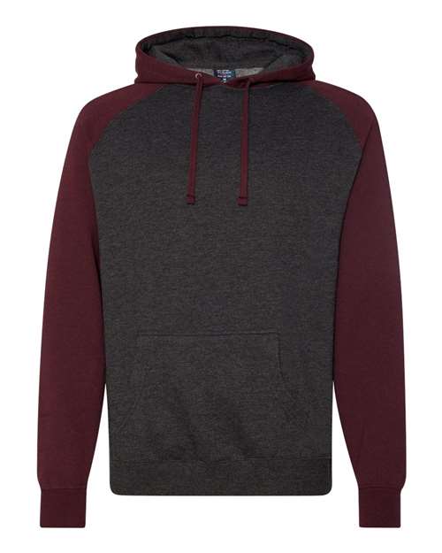 Independent Trading Co. IND40RP Unisex Raglan Hooded Sweatshirt in Charcoal Heather/ Burgundy Heather
