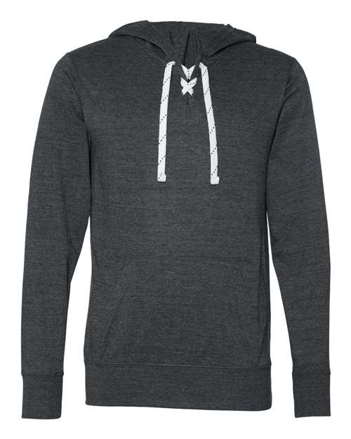 J. America 8231 Unisex Jersey Sport Lace Hooded Pullover in Charcoal Heather