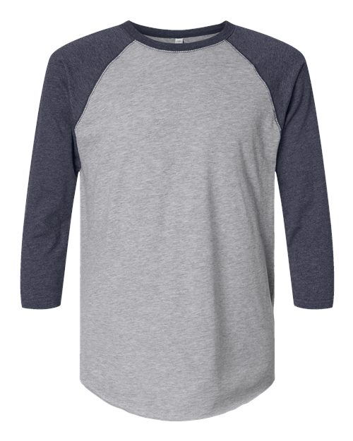LAT 6930 Unisex Baseball Fine Jersey Three-Quarter Sleeve Tee in Vintage Heather/ Vintage Navy