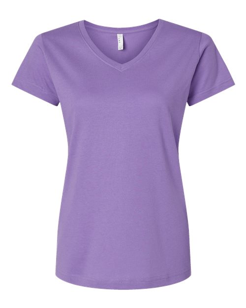 LAT 3507 Women's Fine Jersey V-Neck Tee in Lavender